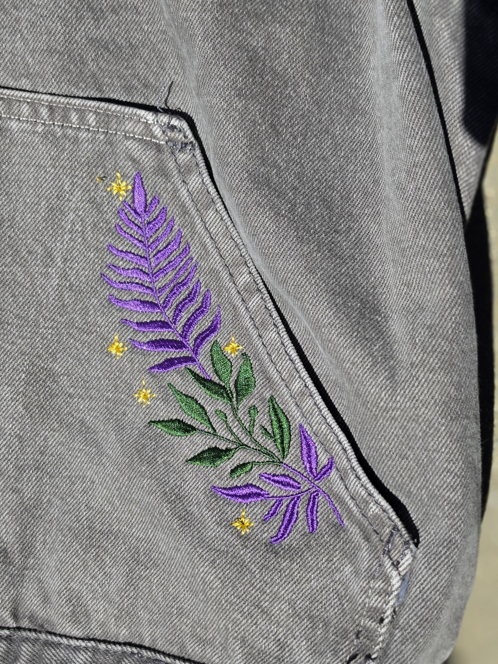Upcycled Embroidered Celestial Black Cat Faded Gray Zip Hoodie Jacket. Womens S - Picture 7 of 9
